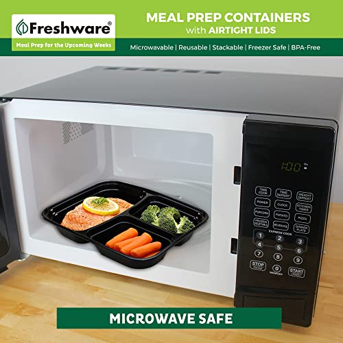 Freshware Meal Prep Containers 50 Pack 3 Compartment Food Storage Containers with Lids, Bento Box, BPA Free, Stackable
