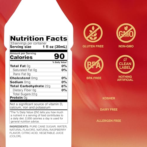 Monin - Raspberry Syrup, Sweet and Tart, Great for Cocktails and Lemonades, Gluten-Free, Non-GMO (1 Liter)