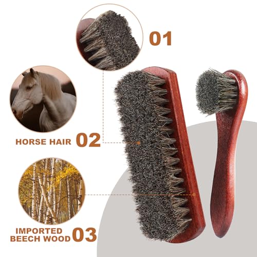 Rolett 4-Piece Horsehair Shoe Brush Shine Kit - Horse Hair Brush for Leather, Premium Shoe Polish brush, Leather Shoe Boot Brushes for Cleaning and Polishing
