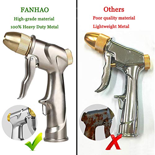 FANHAO Upgraded Garden Hose Nozzle Sprayer, 100% Heavy Duty Metal Handheld Water Nozzle High Pressure in 4 Spraying Modes for Watering Plants and Lawn, Car Washing, Patio and Pet