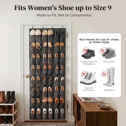 48 Pockets Over the Door Shoe Organizer, Fits Women's Shoes Up to US Size 9, 6-Column Heavy Duty Shoe Storage for Sneakers & Heels