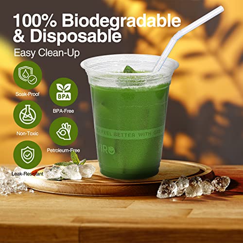 Eco Compostable Plant-Based Clear Plastic Cups 12oz Thick, Reusable, Disposable Iced Coffee Cups for Smoothies, Beer & Any Beverages for Parties, Weddings & Gatherings