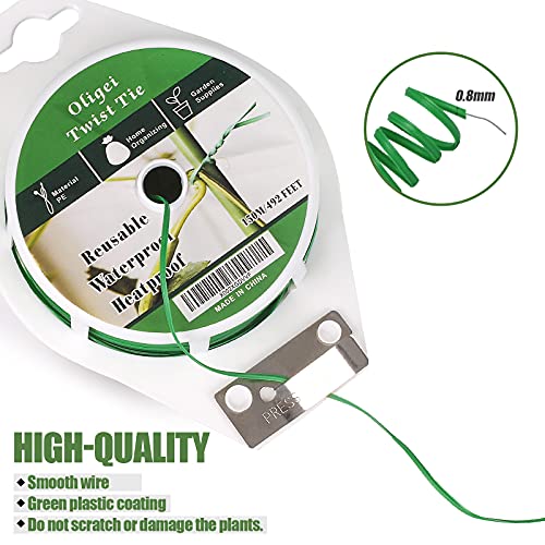 Green Garden Wire, Sturdy Plant Ties for Support with Cutter, 492FT/150m, Indoor, Outdoor, Home and Office Use