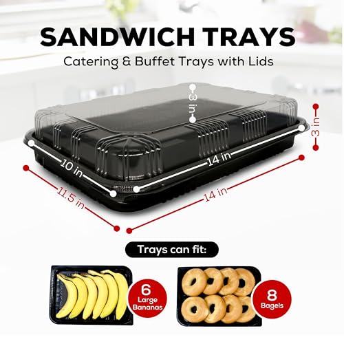 6 Pack Catering Trays with Lids â 13" Serving Tray with Lid, Heavy Duty Recyclable Plastic Party Platters for Catering, Buffet, Picnics & Events â Food Trays with Clear Lid (13.39 Ă 9.84 Ă 2.95 inch)