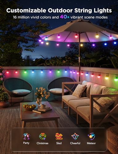 Govee Smart Outdoor String Lights 2, 144ft RGBIC Patio Lights with 45 Bulbs
