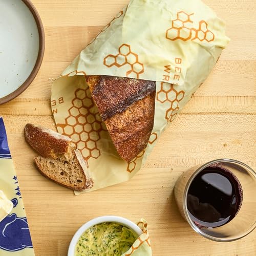 Bee's Wrap Beeswax Wraps for Bread - Beeswax Bread Wrap for Sourdough & Bread Storage - Plastic Free Made in USA Reusable Natural Food Wrap - Honeycomb
