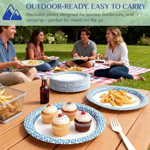 MUCHII 8.375 Inch Disposable Paper Plates, 300 Count Soak and Cut Proof Printed Paper Plates for Daily Use, Holiday for Family Gatherings, Parties, Picnic