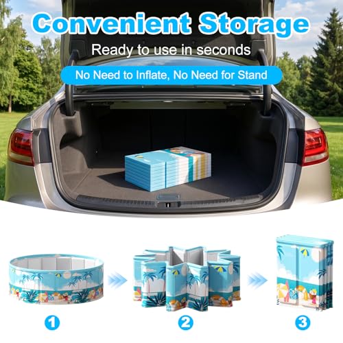 Foldable Swimming Pool for Kids 62.9"x17.7" Hard Plastic Portable Dog Pool Anti-Slip Collapsible Pets Bathtub Kiddie Pool Indoor Outdoor Backyard (Beach Party 63'')