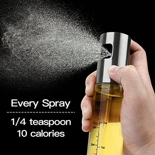 Oil Sprayer for Cooking, 2 Pack Upgraded Olive Oil Spray Bottle Mister Refillable with Scale Air Fryer Accessories for Kitchen, Salad, Baking, BBQ, Frying