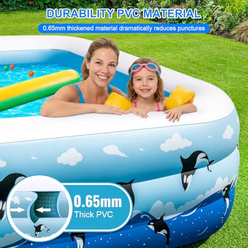Large Inflatable Swimming Pool 145" x 74" x 22" Family Size Blow Up Pool for Adults & Kids, Oversized Backyard Kiddie Pool for Outdoor, Garden, Summer Water Party