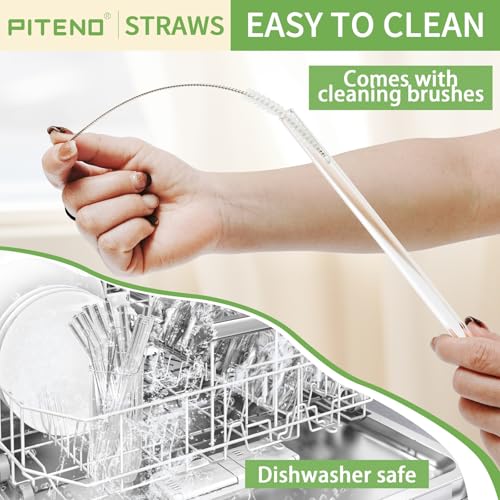 Piteno® 16-Pack Reusable Glass Straws Set, Clear Glass Drinking Straws, 8.5''x10MM, Set of 6 Straight and 6 Bent with 4 Cleaning Brushes, Perfect for Smoothies, Milkshakes, Juice, Tea