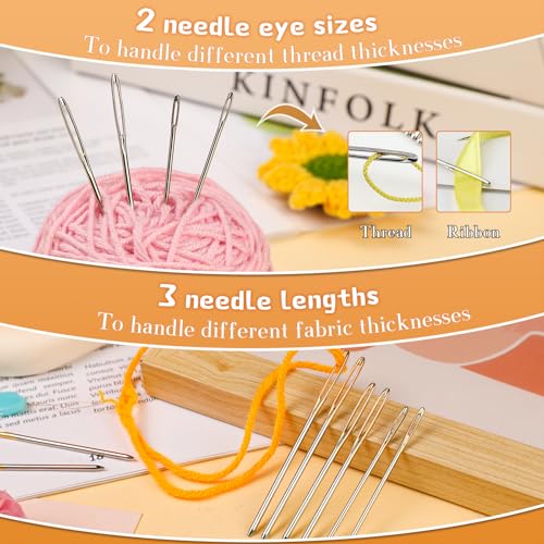 TLKKUE 12 Pcs/3 Sizes Large-Eye Blunt Needles, Steel Yarn Needle with Needle Threader, Tapestry Needle for Sewing Crochet Knitting Embroidery (Silver 2.08in/2.36in/2.76in)