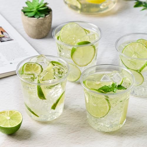 Soelomu 12 oz Disposable Stemless Wine Glasses, 50 Pcs Crystal Plastic Cocktail Cups Clear Classic Cold Drinking Party Glasses for Wedding Gathering Birthday Meeting (Clear)