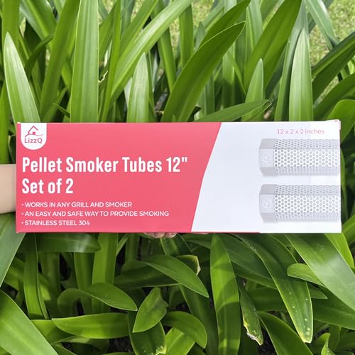 LIZZQ Premium Pellet Smoker Tube 12" (Set of 2) - 5 Hours of Billowing Smoke, Hot or Cold Smoking, for Any Grill or Smoker, An Easy and Safe Way to Provide Smoking, Free eBook Grilling Ideas & Recipes