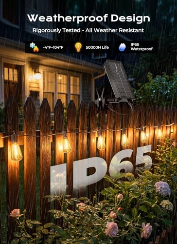 Brightown 52FT Solar String Lights Outdoor Waterproof, Last 30+ Hrs Runtime
