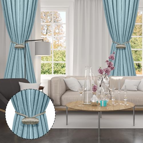 Tifanso Beige Magnetic Curtain Tiebacks - 4pcs Decorative Curtain Tie Backs, No Drill Closure Drapery Tiebacks Holdbacks, Boho Drapes Straps Ropes for Bedroom, Bathroom, Farmhouse Decor
