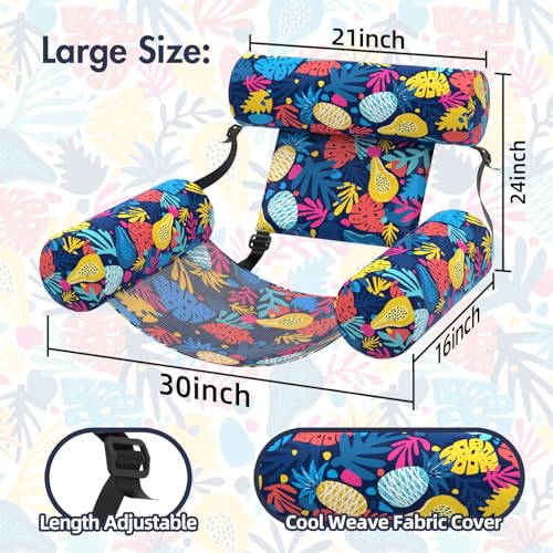 Sunikko X Pool Floats Adult 2 Packs Fabric Heavy Duty Inflatable Pool Chair Hammock, Blow Up Floaties for Adults, Hawaii Flower Floats for Pool Floating, Party Summer Toys Water Beach Lake Fun