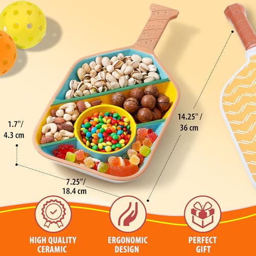 Pickleball Paddle Snack Tray - Cool Pickleballs Serving Tray for Snack - Paddle-Shaped Serving Tray with Compartments - Unique Divided Snack Trays for Pickleball Fans