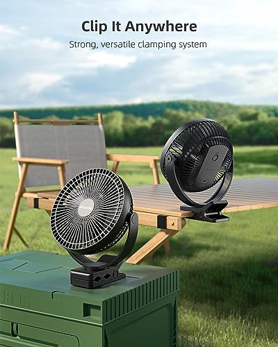 Koonie 10000mAh Clip on Fan Rechargeable, 8-Inch Battery Operated Desk Fan, USB Fan with 4 Speeds, Strong Airflow Sturdy Clamp for Golf Cart Office Desk Outdoor Travel Camping Tent Gym Treadmill,Black