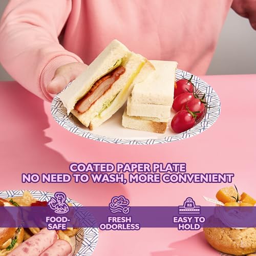 Disposable Paper Plates 8.5 Inch 300 Count, Soak Proof and Cut Resistant Heavy Duty Paper Plates Bulk for Parties, Picnics, Camping, and Everyday Meals