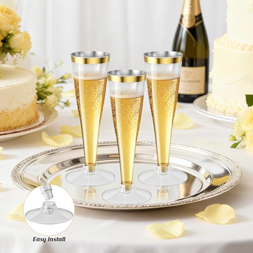 20 Pack Champagne Flutes Plastic Wine Glasses Disposable, 4.5 Oz Gold Rim Mimosa Glasses for 2026 Engagement Wedding Birthday Women's Day Party Supplies, Bulk Toasting Cocktail Cups