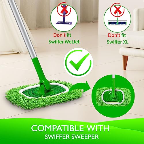 Reusable Microfiber Mop Pads Compatible with Swiffer Sweeper- 4 Pack Dry Sweeping Cloths & Wet Mopping Cloths - Chenille Washable Wet Pads Refill for Mopping Floors (Mop is not Included)