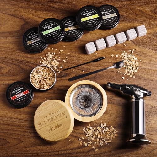 Cocktail Smoker Kit with Torch – 6 Flavors Wood Chips – Bourbon, Whiskey Smoker Infuser Kit, Old Fashioned Drink Smoker Kit, Birthday Bourbon Whiskey Gifts for Men, Dad, Husband (Without Butane)
