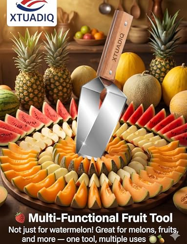 Stainless Steel Watermelon Slicer, 2026 New Triangle Watermelon Cutter, Stainless Steel with Wooden Handle for A Wide Variety Watermelon, Cantaloupe, Honeydew, Apples, and More (1pcs)