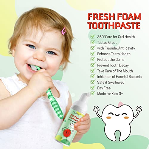 Foam Toothpaste Kids, Kids Mouthwash with Fruit Flavor - Toddler Toothpaste Age for Children, 360ÂșCare Natural Anti-Cavity Formulas with Fluoride for Electric & U-Shape Toothbrushes