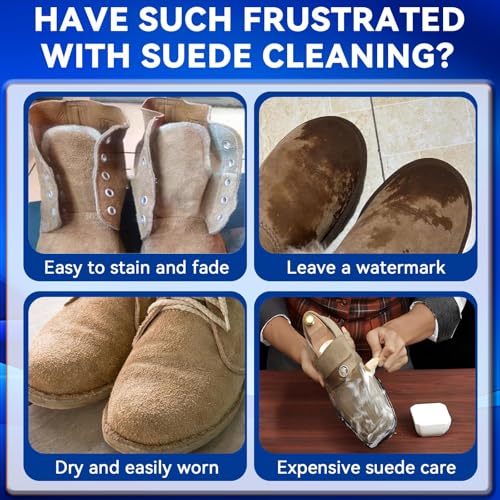 Suede Shoes Cleaner, No-Rinse Suede and Nubuck Cleaner with Brush & Towel, Shoe Cleaner Remove Stain & Water Mark for Suede Fabric