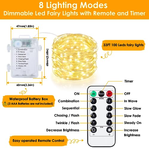 Mlambert 3 Pack 99FT Battery Operated Fairy Lights with Remotes, Warm White