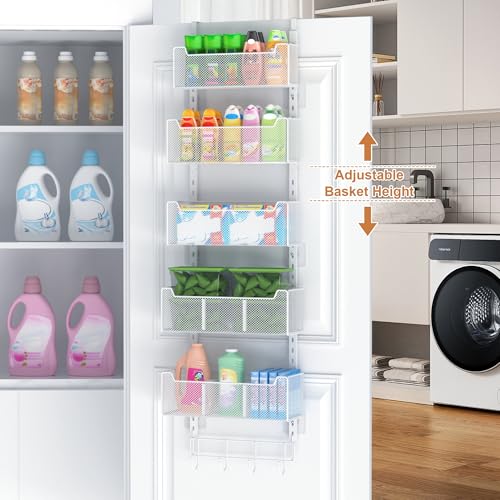 VyGrow Over The Door Organizer, Metal Door Organizer Hanging with 5 Adjustable Baskets and Coat Hook