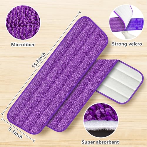 Reusable Mop Pads Compatible with Swiffer PowerMop, Microfiber Pads Refills for 13''-15'' Spray Mop, Wood Floor Replacement Refill Machine Washable for Multi-Surface Floor Cleaning, 6 Pack