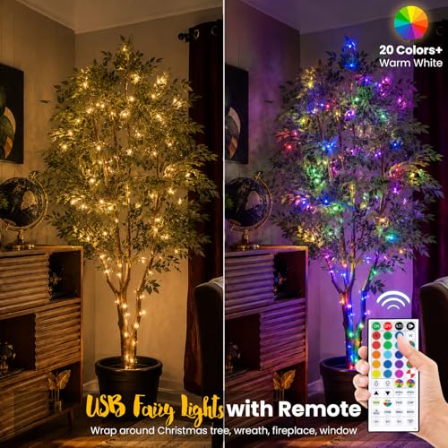 Fairy Lights USB Plug in 33ft 100LEDs with Remote, Warm White 20 Color Changing Light Twinkle Firefly String Lights for Bedroom Party Wedding