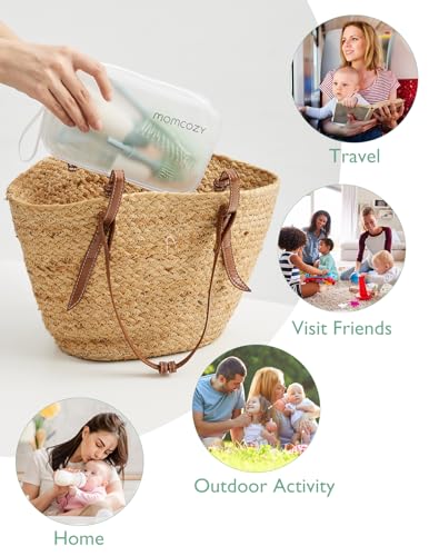 Momcozy Bottle Brush Kit with Push-Press Foam Design - Newborn Essentials Gift, Portable Cleaning Tool for Home & Travel, Baby Bottle Cleaner Brush for Breast Pumps & Nipples, Green