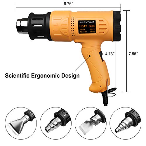 SEEKONE Heat Gun 1800W 122℉-1202℉(50℃- 650℃)Fast Heating Heavy Duty Hot Air Gun Kit Variable Temperature Control Overheat Protection with 4 Nozzles for Crafts, Shrinking PVC, Stripping Paint(5.2FT)