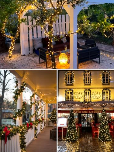 EEW 2 Pack Solar String Lights Outdoor 200 LED Christmas Lights Warm White