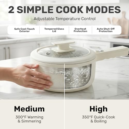 CERAMAX PRO Electric Hot Pot with Lid & Steamer, 1.5L Non Toxic Ceramic Cooker Skillet for Ramen, Eggs, Pasta for Dorms, Camping, RVs, Work, Adjustable Temp. - New Improved 2026 Model