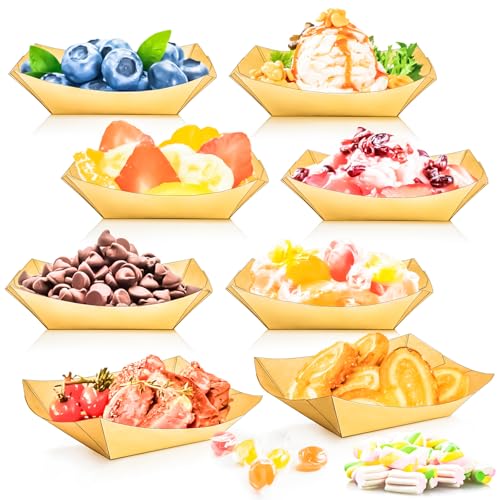 500 Pack 1/4Lb Paper Food Boat Trays Disposable Small Paper Boats Plates Containers, 0.25Lb Mini Kraft Food Serving Tray Boat Basket Bowl for Snack Fries Dessert Popcorn Sauce BBQ Tacos Nacho
