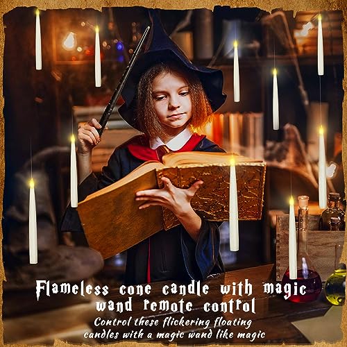 Boribim 20PCS Floating Candles with Wand, Magic Hanging Candles, Flickering Warm Light LED Taper Flameless Candles with Wand Remote, Battery Operated