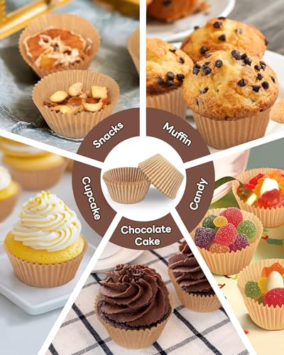 Non-stick 200pcs Standard Cupcake Liners for Baking, Natural, Food-grade Cupcake Wrapper, Greaseproof Parchment Muffin Liners