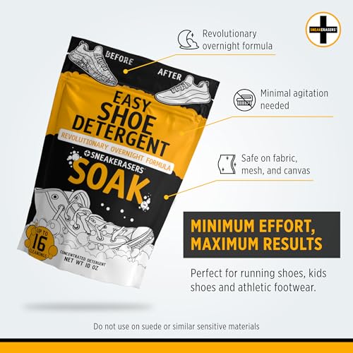 SneakERASERS Overnight Soak, Shoe and Sneaker Cleaner, Easy Detergent for Sneakers athletic shoes, and more. No fuss!