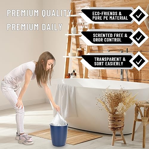 220Counts Small Trash Bags 4 Gallon, Flexible & Durable Small Garbage Bags, Unscented & Easy Tearing 4 Gallon Trash Bag for Kitchen, Bathroom, Bedroom, Office, Transparent,0.3Mil