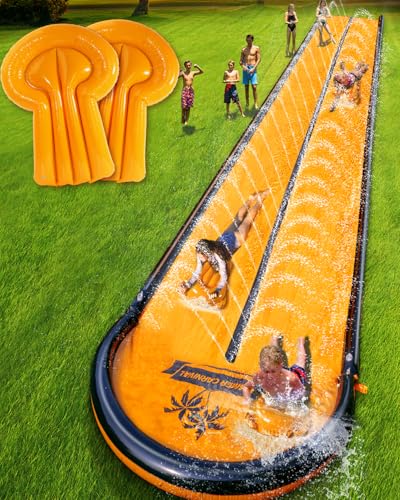 32ft Slip Water and Slide for Kids Adults, Extra Long Backyard Water Slide with Pool and 2 Inflatable Bodyboards, Summer Outdoor Games Water Toys