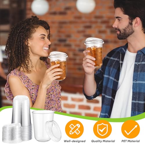 Ziliny 50 Sets Clear Plastic Coffee Cups with Sip Lids, Disposable Plastic PET Crystal Cups for Iced Coffee, Smoothie, Cold Beverage, Drink Shops and Party Catering(Clear,16 oz)