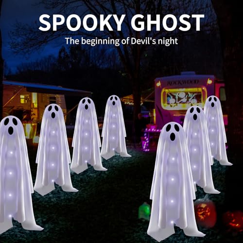 Halloween Decorations Solar Garden Lights Outdoor,6PACKS Halloween Ghost Decorations Lights with Scary Party Gifts Decor,Solar Scary Ghost Path