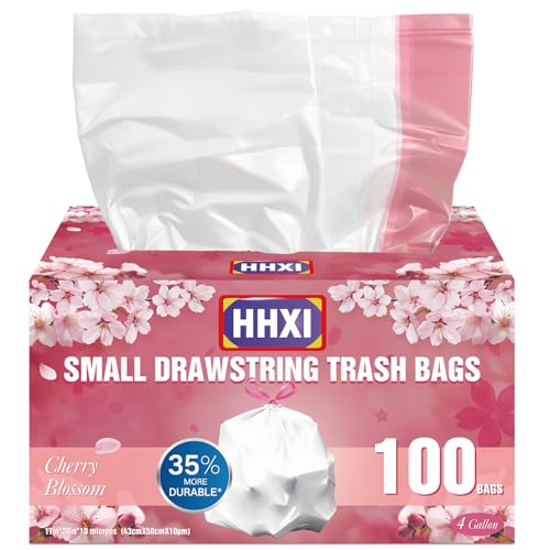 100Ct 4 Gallon Small Trash Bags, Cherry Blossom Garbage Bags, Scented Trash Bags, Odor Resistant with Drawstring