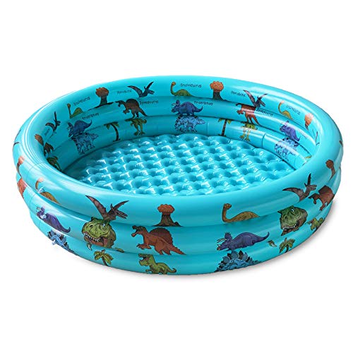 Dinosaur Inflatable Kiddie Pool, Blow Up 3-Ring Round Baby Play Center for Inside or Outdoor, Toddler Ball Pit/Fishing/Toys - 57'x15'