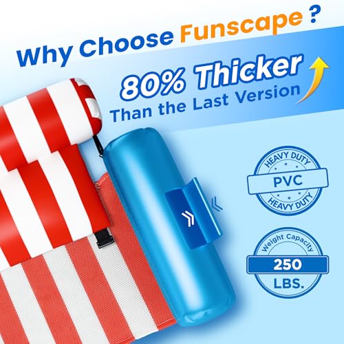 Funscape Pool Floats Chairs Adult, 2 Packs Heavy Duty Inflatable Swimming Pool Lounges, Fabric Floating Hammock Seat, Kid Blow Pool Noodle Lake Raft Floaties, Fun Summer Beach Water Party Game-Stripe