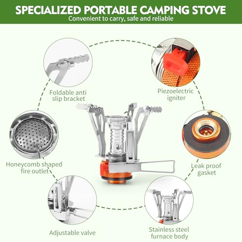 KUBQLIG Portable Camping Stove Backpacking Stove, Specialized Camping Stove with Piezo Ignition Stable Support Wind-Resistance, Camp Stove for Camping Hiking&Outdoor Adventure Cooking